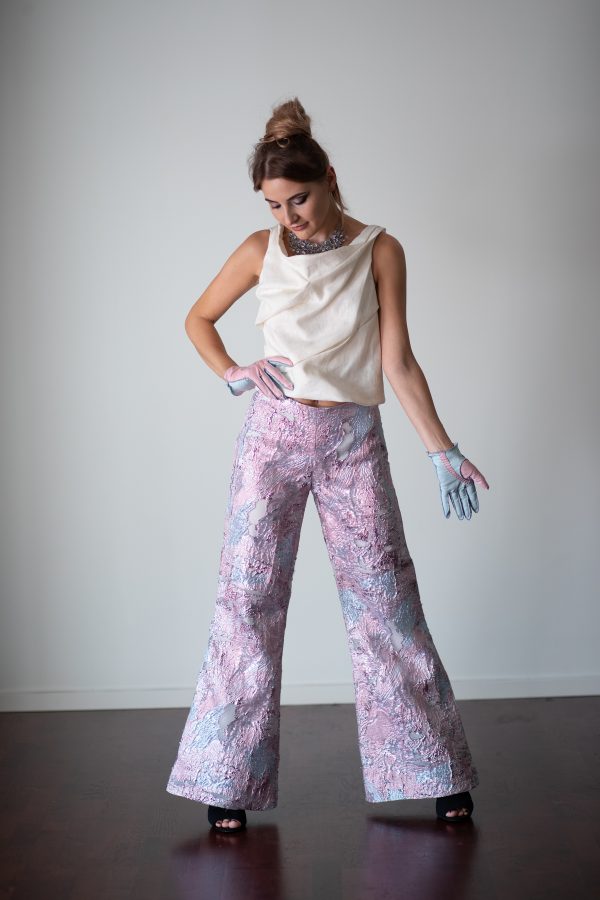 Pink Floral Brocade Pants