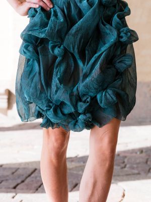 Luxury Peacock Blue Silk Organza Skirt